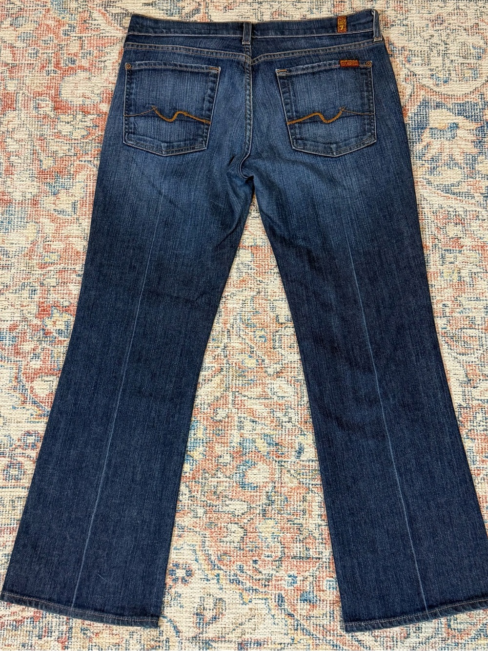 7 For All Mankind Jeans 32 Y2K Bootcut Flare Made USA Dark Wash Stretch - Picture 6 of 13